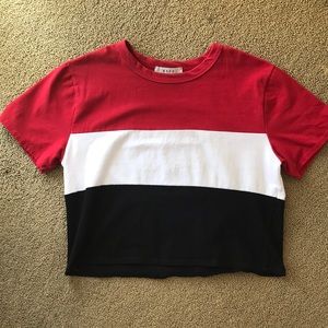 Red, White & Black Cropped Wide Tee - Small (Gaze)